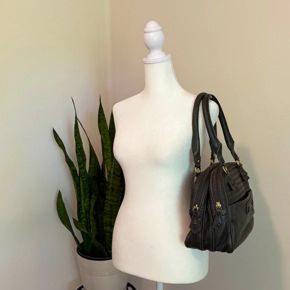 Juicy Couture | Modern Queen Baroque Leather Satchel, Dark Gray - Picture 17 of 17